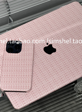 SHELL丨适用于Macbook保护壳笔记本16新款外壳air M2 13.3Pro13M3英寸手机壳草席纹粉色编织软套16/15寸Max软