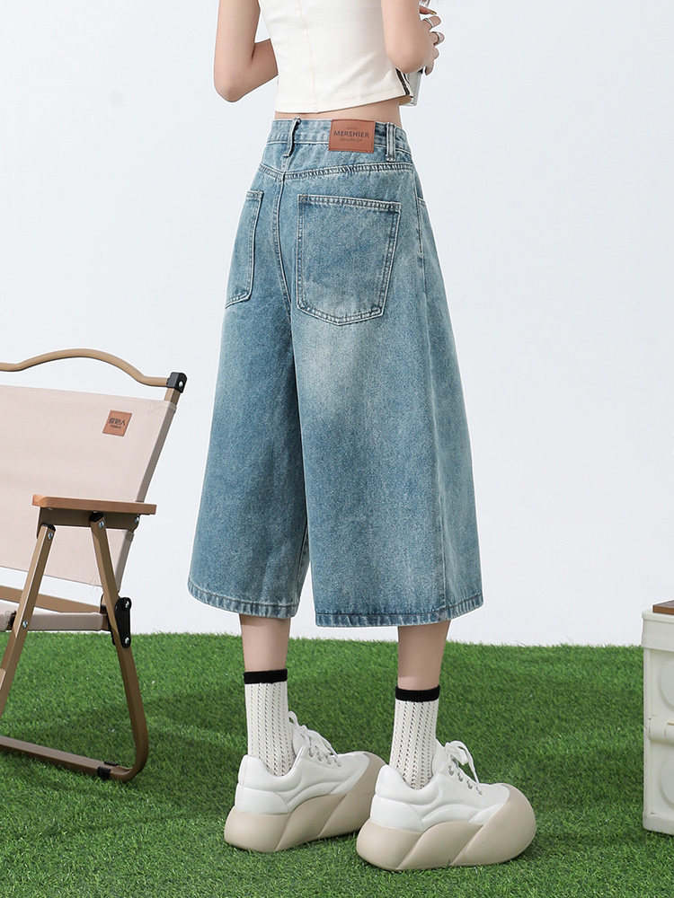 SUMMER THIN XINTANG HIGH-END CROPPED PANTS WOMENS SPRING AND AUTUMN LIGHT COLOR LARGE SIZE LOOSE WIDE-LEG MEDIUM PANTS SMALL JEANS