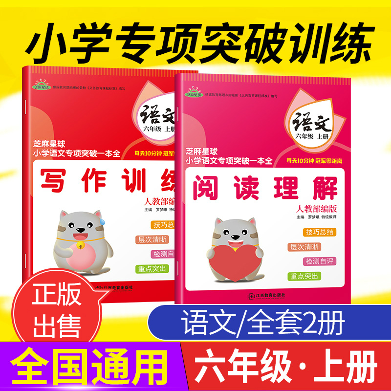 全2册 正版芝麻星球小学语文专项突破一本全 六年级语文上册 人教部编版 阅读理解写作训练 小学6年级上语文课后专项练习