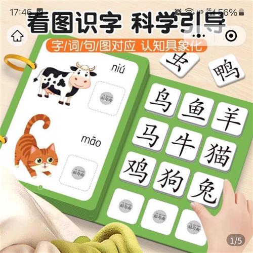 亿美商贸识字早教安静书幼儿童看图认字卡启蒙粘贴书撕拉益智玩具