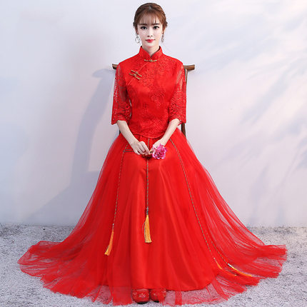 2024新款新娘敬酒服冬季结婚秀禾服女修身旗袍改良中式婚纱回门装