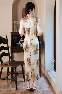 2024新款中长袖双层长款旗袍女老上海走秀款演出服装厂家一件连衣