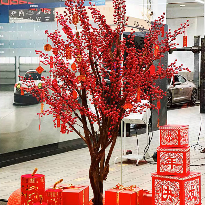 仿真红果树冬青树红色发财树红包树商场店铺新年许愿装饰树