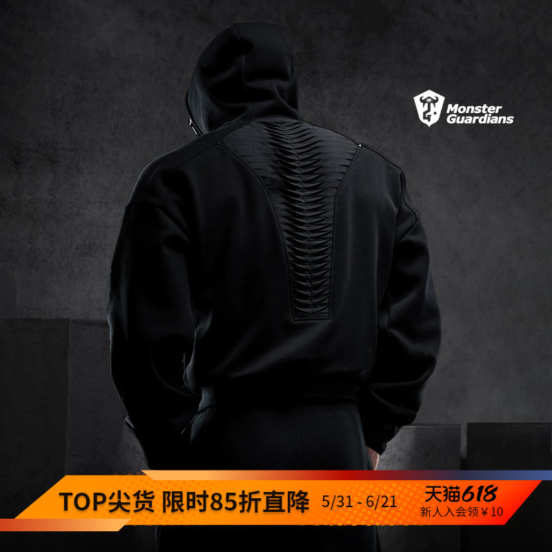 Monster Guardians秋冬短款立体压褶保暖加绒卫衣长裤运动套装男