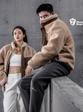 Monster Guardians 情侣冬季立领防风保暖摇粒绒运动外套夹克男