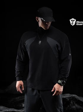 Monster Guardians 暗夜系列男子黑色高领机能风保暖运动长袖