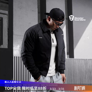 Monster Guardians 男子秋冬黑色短款宽松飞行员夹克运动外套棉服