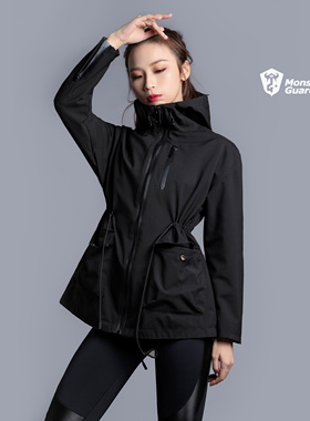 Monster Guardians 女子防风防水软壳户外登山服黑色保暖夹克外套