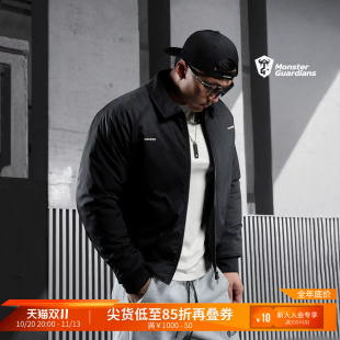 Monster Guardians 男子秋冬黑色短款宽松飞行员夹克运动外套棉服
