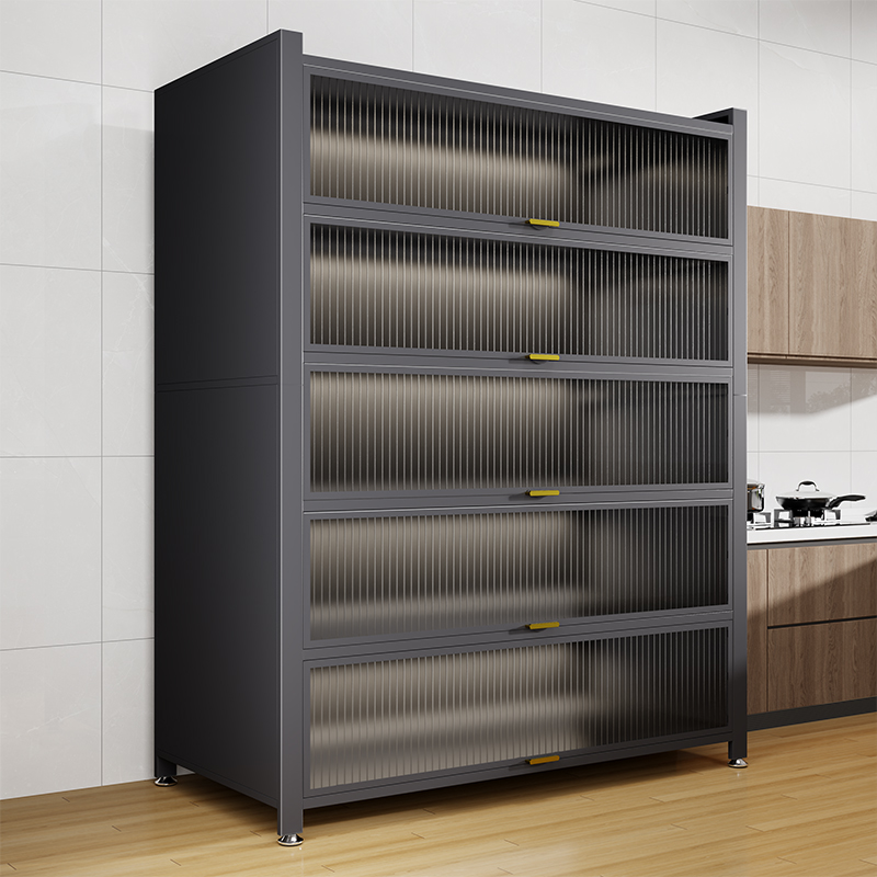 厨房置物架防尘微波炉收纳柜碗架收纳柜大容量橱柜落地钢制铁柜子