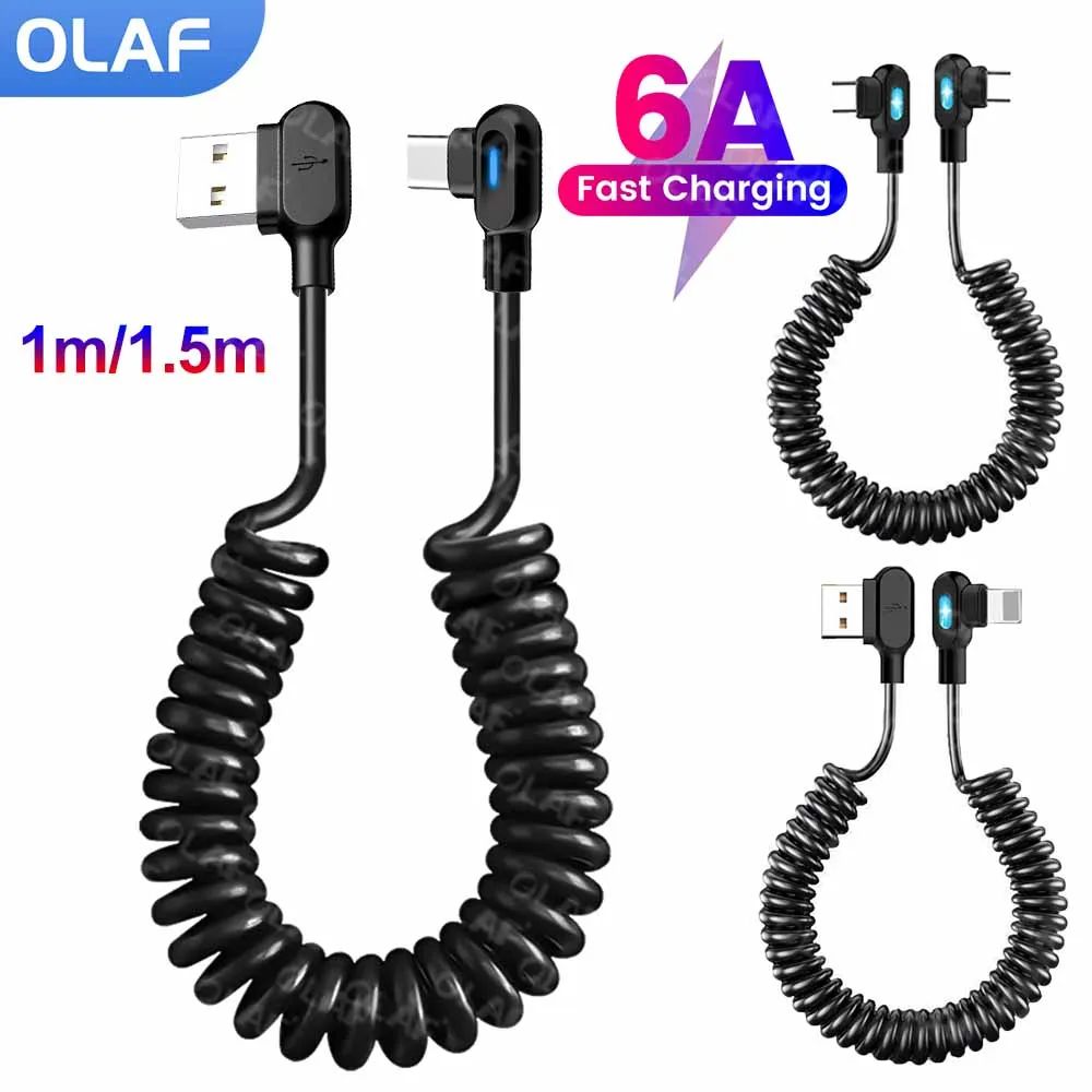 6A Short Spring Data Cable Dual Elbow USB C To Type C Quick Charging Cable For iPhone 15 16 Pro Sams
