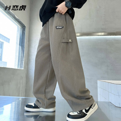 男童裤子冬加厚2025新款灯芯绒儿童休闲裤男孩一体绒大童加绒长裤