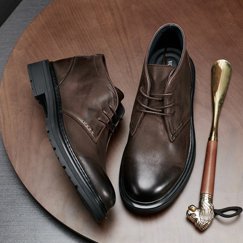 男靴秋冬季真皮中帮户外靴厚底