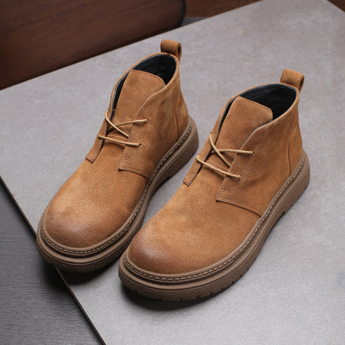 牛皮秋冬户外靴子希兰琪圆头休闲