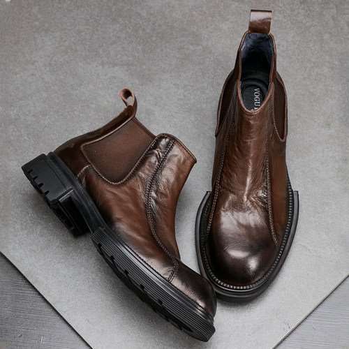 胎牛皮马丁靴男时尚高帮套筒