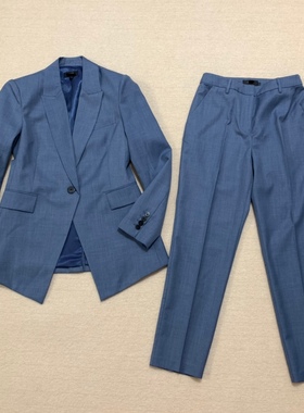 TH 秋冬新品女装长袖修身型纯色羊毛混纺商务通勤西装&九分裤套装