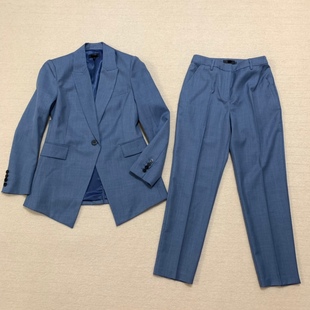 TH 秋冬新品女装长袖修身型纯色羊毛混纺商务通勤西装&九分裤套装