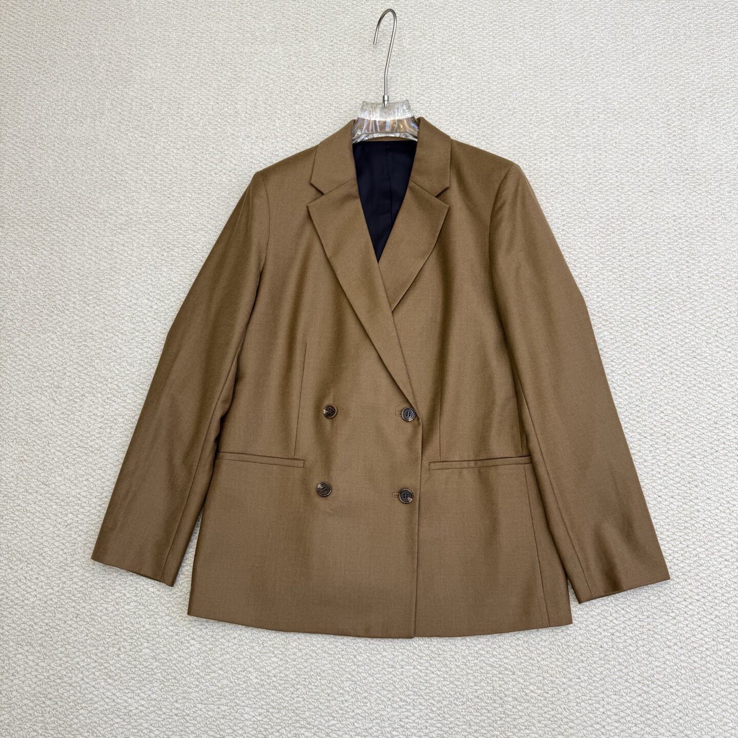 Th原 2026秋冬新品女装 羊毛法兰绒双排扣宽松西服外套 P0801127