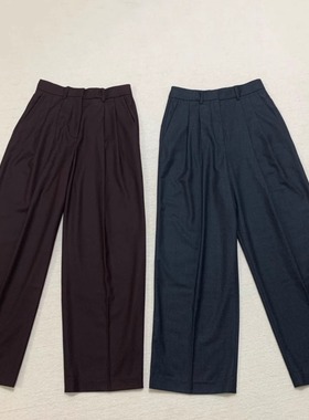 Th同款 2025早秋新品女装 法兰绒羊毛褶裥宽松阔腿长裤 O0801202