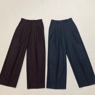 Th同款 2025早秋新品女装 法兰绒羊毛褶裥宽松阔腿长裤 O0801202