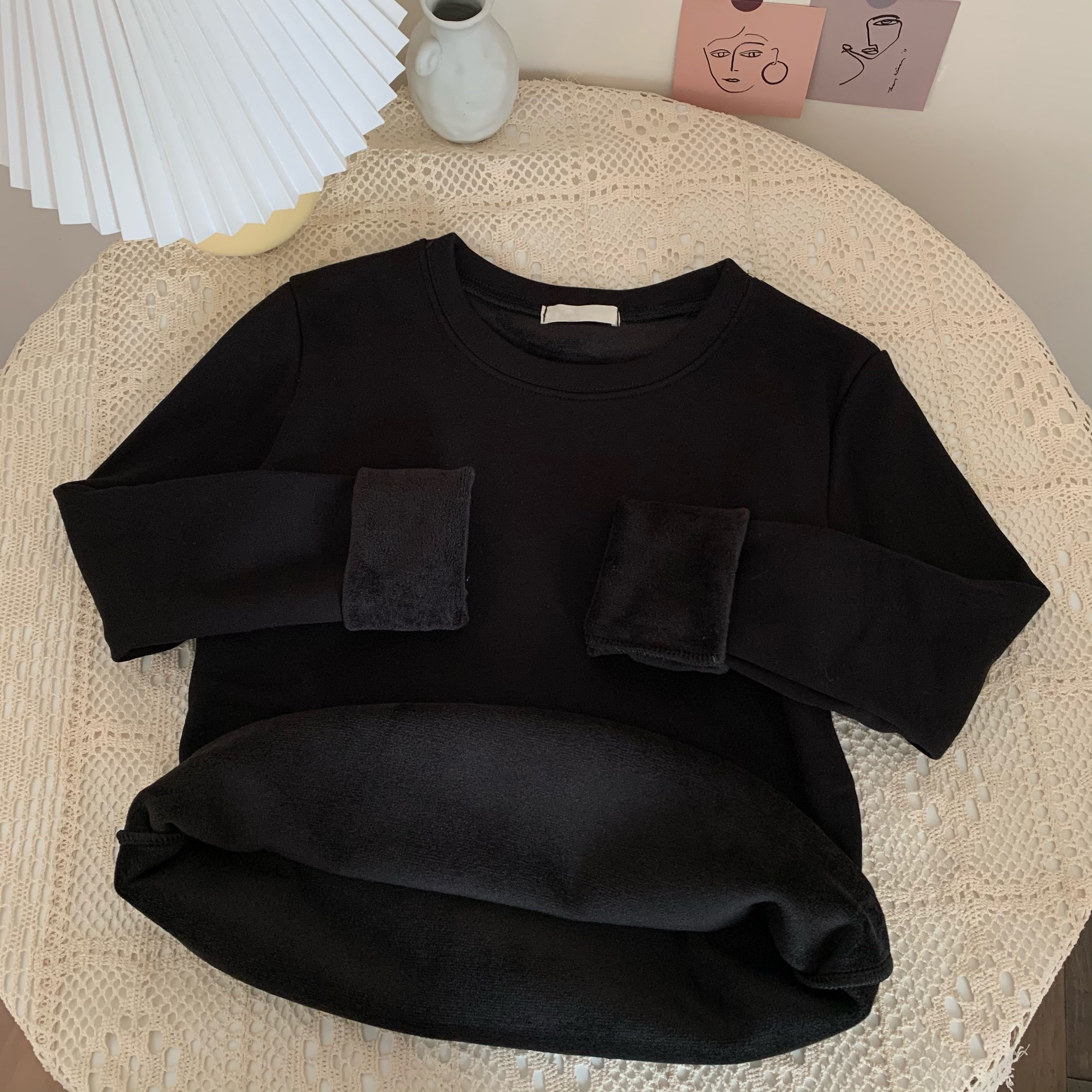 Real price real shot winter velvet thick versatile T-shirt simple to wear outside with solid color inside