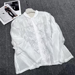 衬衫 立领刺绣苎麻长袖 上衣H26326 欧洲站 高端定制