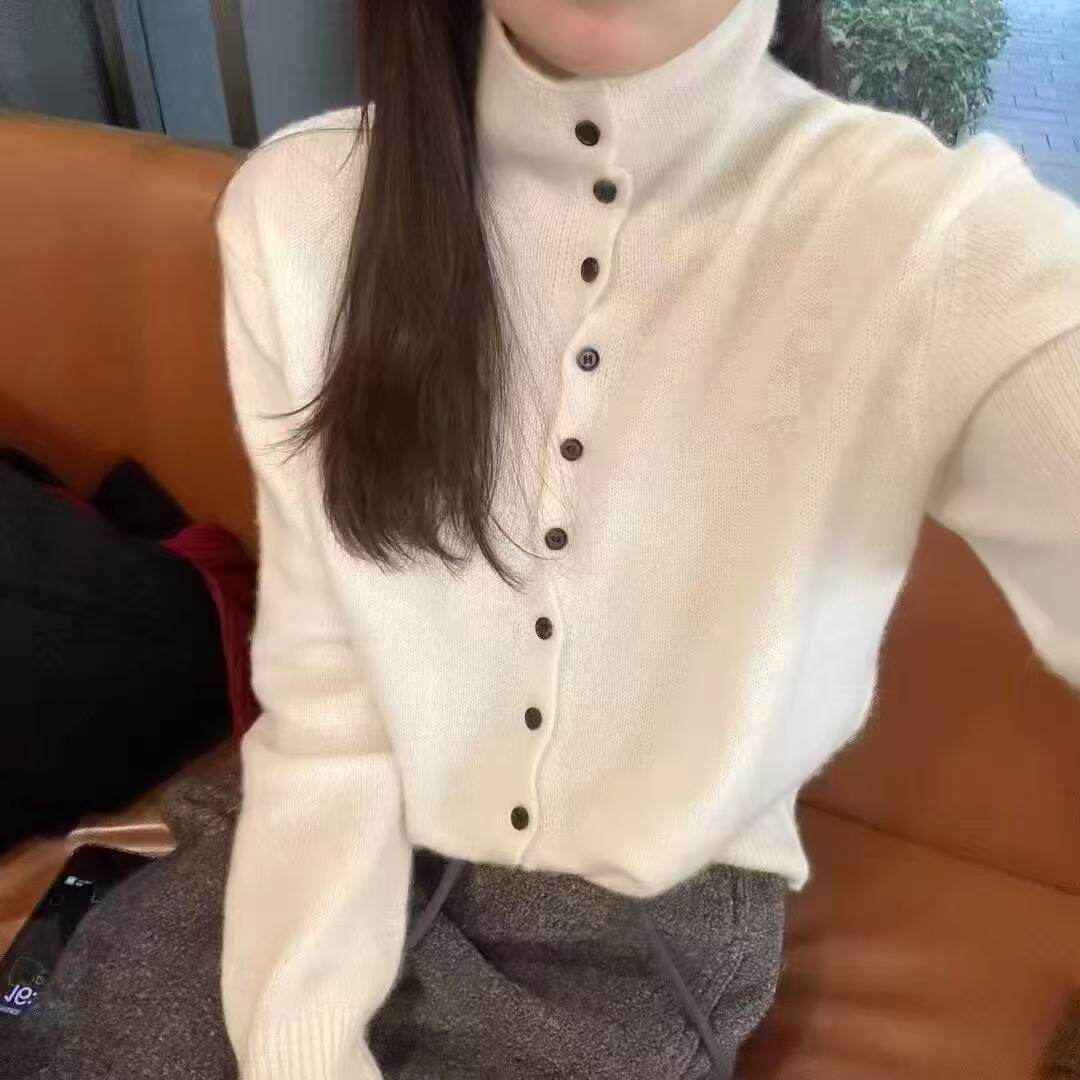 高度定制 一排扣净色山羊绒打底衫针织衫