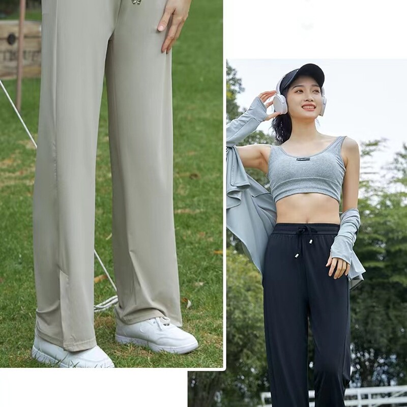 冰丝防晒裤女夏季薄款阔腿高腰垂感宽松直筒开叉显瘦休闲百搭衣潮