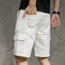 短裤 ins潮牌夏季 多口袋白色牛仔短裤 五分裤 宽松直筒休闲工装 男士