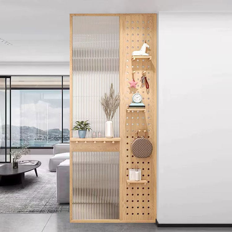 日式实木洞洞板长虹玻璃屏风客厅入户玄关北欧小户型简约民宿隔断