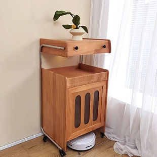 机器人扫地机柜置物架收纳柜樱桃木沙发边柜可移动云鲸柜实木柜子