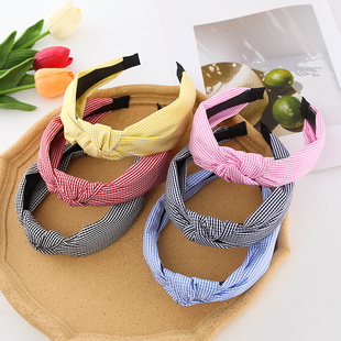 千鸟格发箍女洗脸头饰简约格子布艺交叉打结压发卡甜美可爱头箍