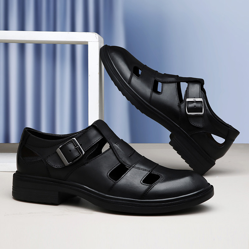 46码47码48码凉皮鞋男款特大码凉鞋中老年真皮软底镂空爸爸休闲鞋