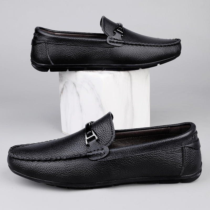 37码皮鞋男真皮小码豆豆鞋男士一脚蹬真皮透气懒人鞋软底休闲鞋子