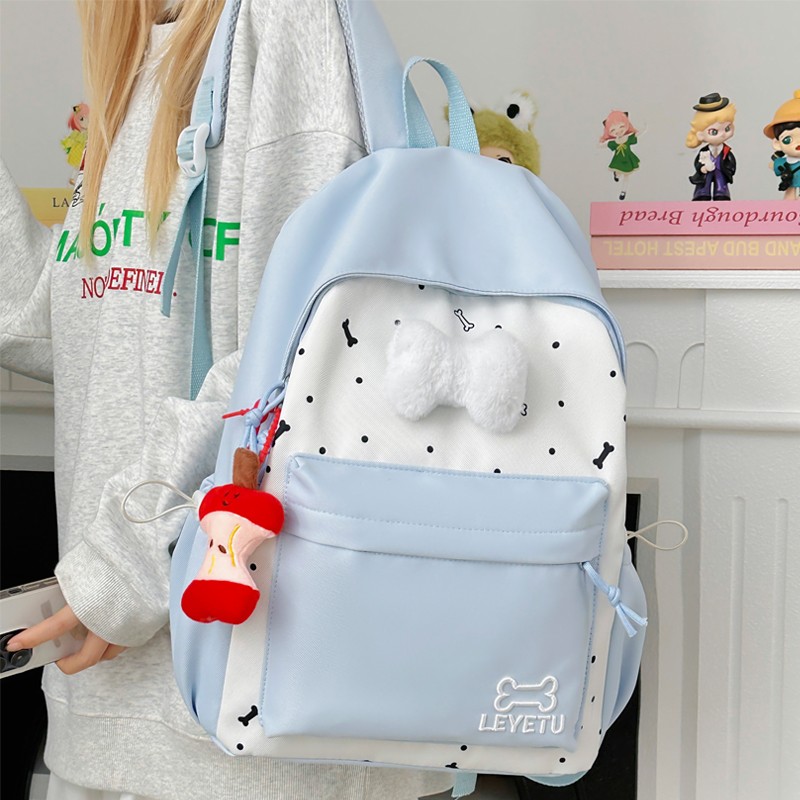 可爱卡通书包女初中小学生高颜值双肩包女大童轻便撞色小清新背包