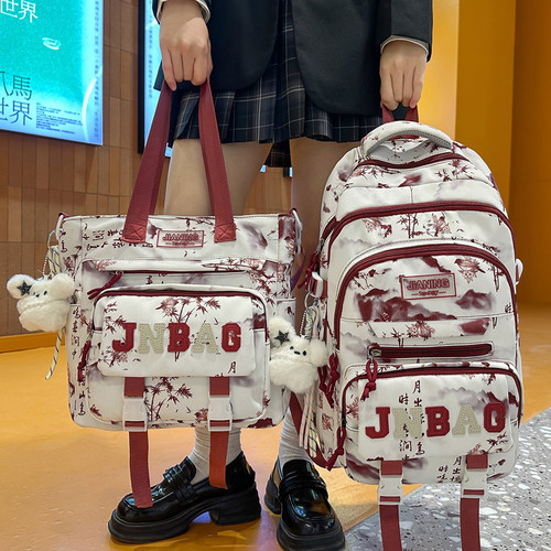 2026新国潮古风书包女小学生初中生大容量双肩包男补课手提斜挎包