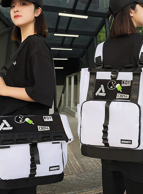 原创多功能3way斜挎包女个性潮酷双肩包男书包两用通勤电脑邮差包