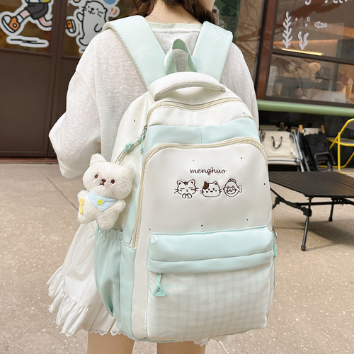 小清新可爱猫咪书包女初中生高中生大容量双肩包女四五六年级背包