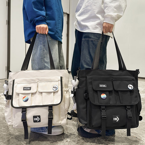 潮牌工装风大容量单肩包男女大学生上课通勤托特包男轻便手提背包