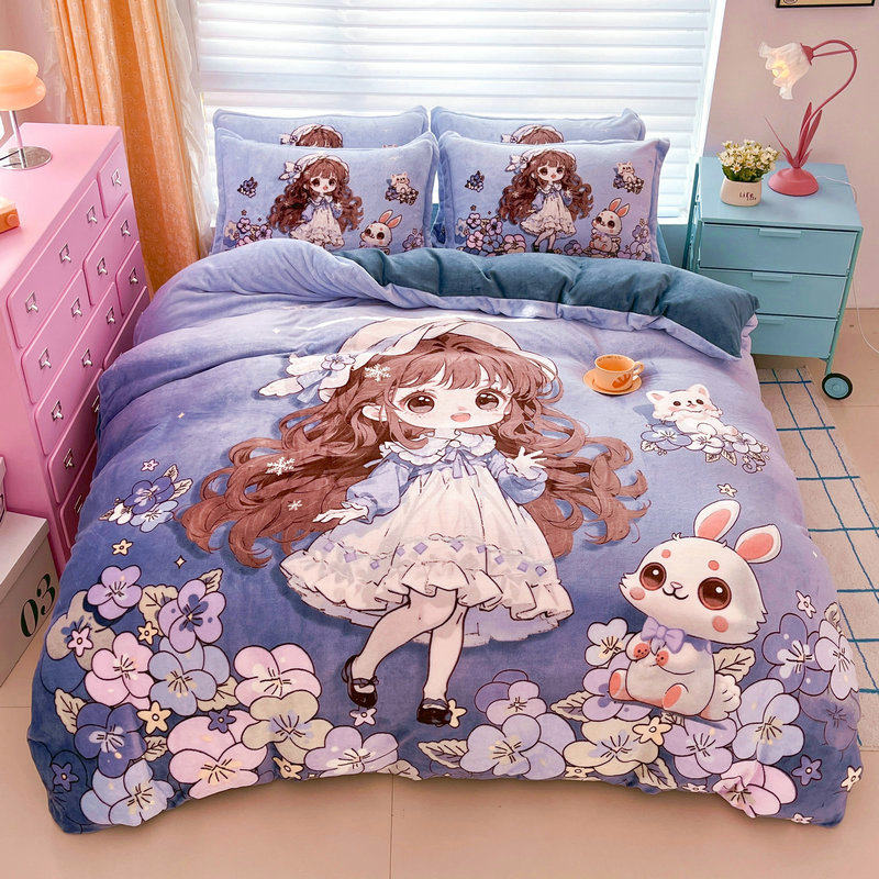 可爱卡通牛奶绒四件套冬季加厚儿童三件套双面珊瑚绒被套床单床笠,床上用品,床品套件/四件套/多件套,淘宝优惠券,粉丝福利购,淘宝优惠卷