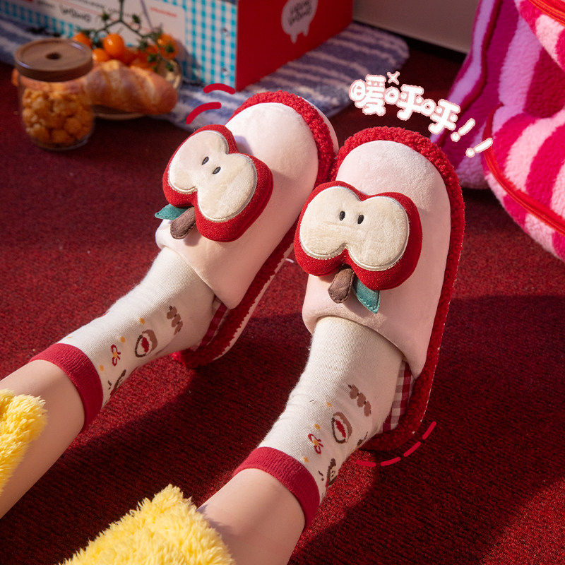 可爱苹果棉拖鞋女2025新款冬季