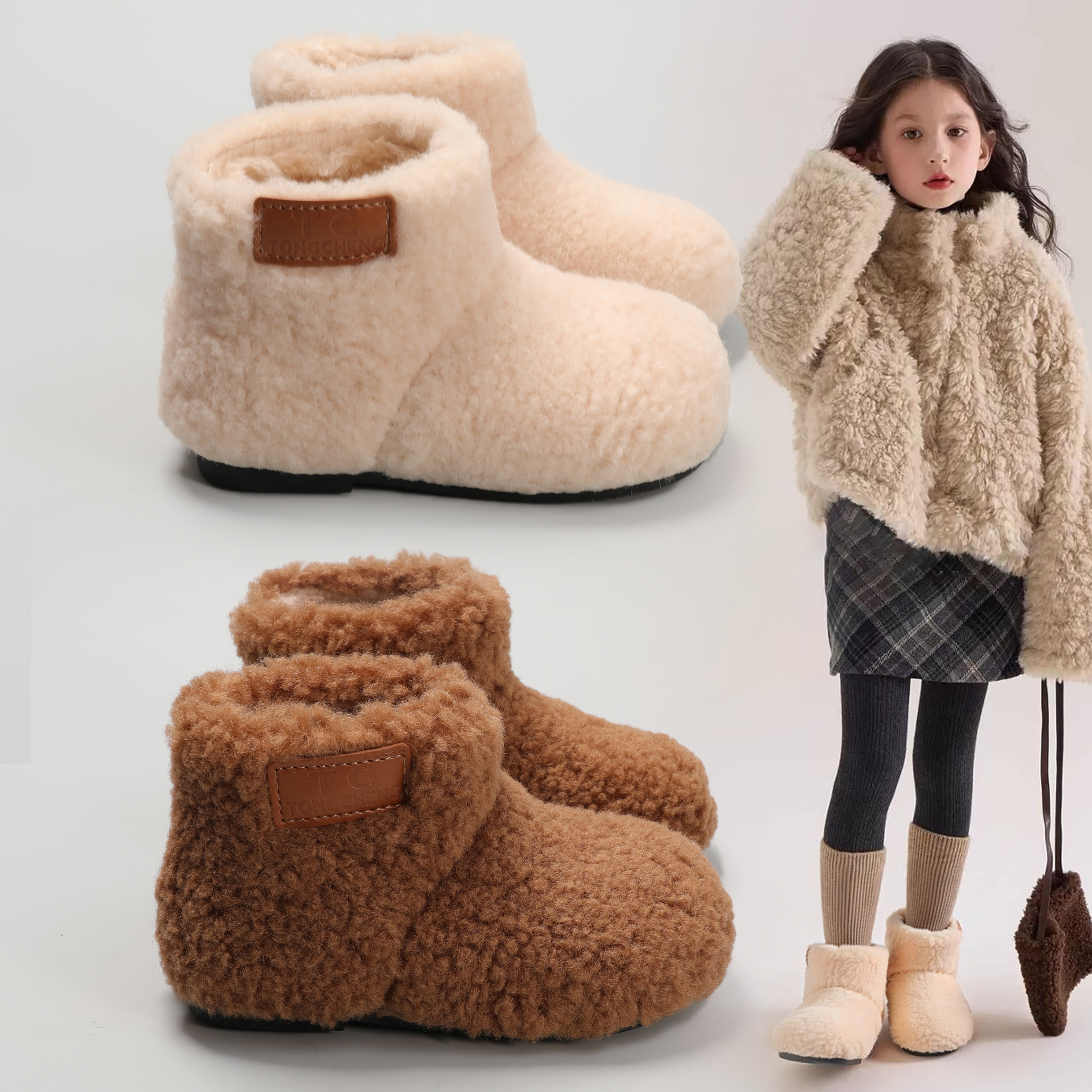 儿童毛毛靴加绒加厚保暖棉靴