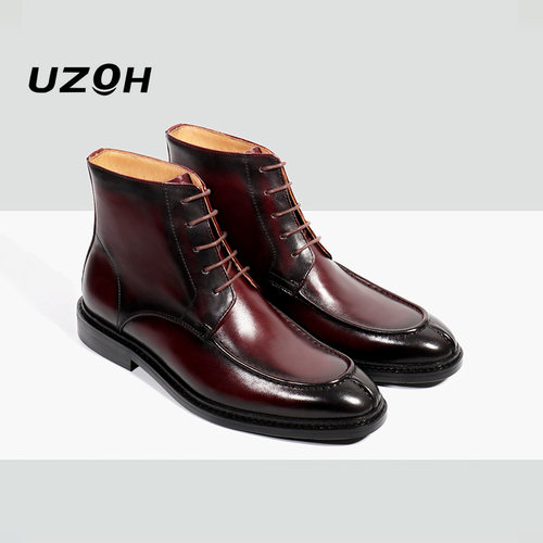 真皮系带高帮复古英伦风工装靴