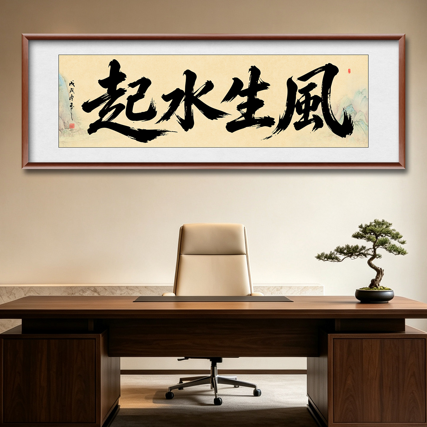 风生水起挂画实木框装饰画图片