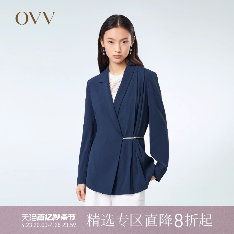 【日本进口三醋酸】OVV春夏热卖女装不对称腰带西服外套