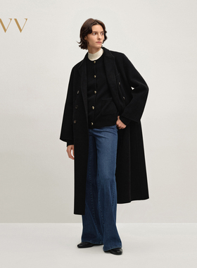 OVV2025秋冬新款女装高级优雅平驳领双排扣羊毛长款大衣