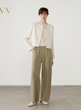 OVV2025春夏新款女装淡人缎面醋酸干爽透气多色休闲阔腿裤