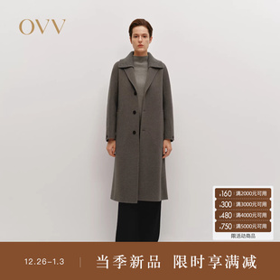 OVV秋冬热卖 针织翻领单排扣中长羊毛双面呢大衣 女装
