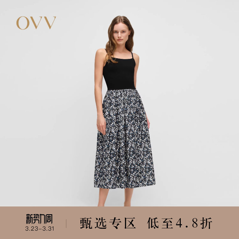 OVV2025春夏新款女装淡人优雅法式风浪漫小碎花印花吊带裙