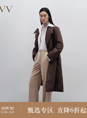OVV秋冬新款女装优雅戗驳领双排扣长款大衣式羽绒服